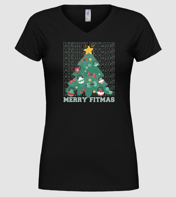 Merry Fitmas Fitmas Pom de Crăciun Fitness model negru pe tricou