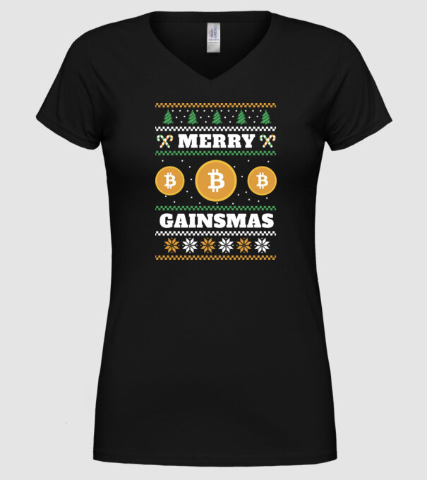 Merry Gainmas Bitcoin tricou cu pulovăr urât model negru pe tricou