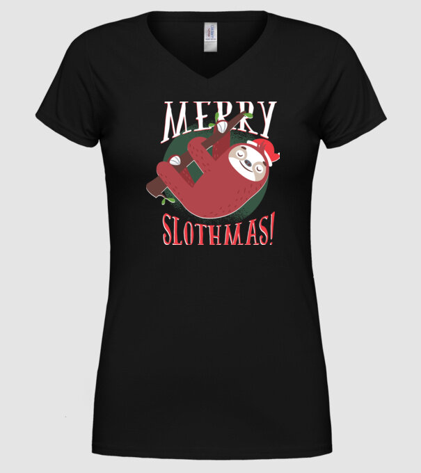 Merry Slothmas Crăciun cu Leneș model negru pe tricou