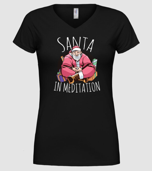 Tricou de Crăciun Moș Crăciun meditație model negru pe tricou