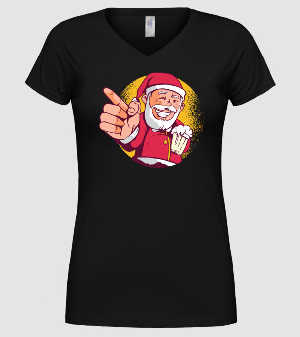 Moș Crăciun cu bere tricou model negru pe tricou