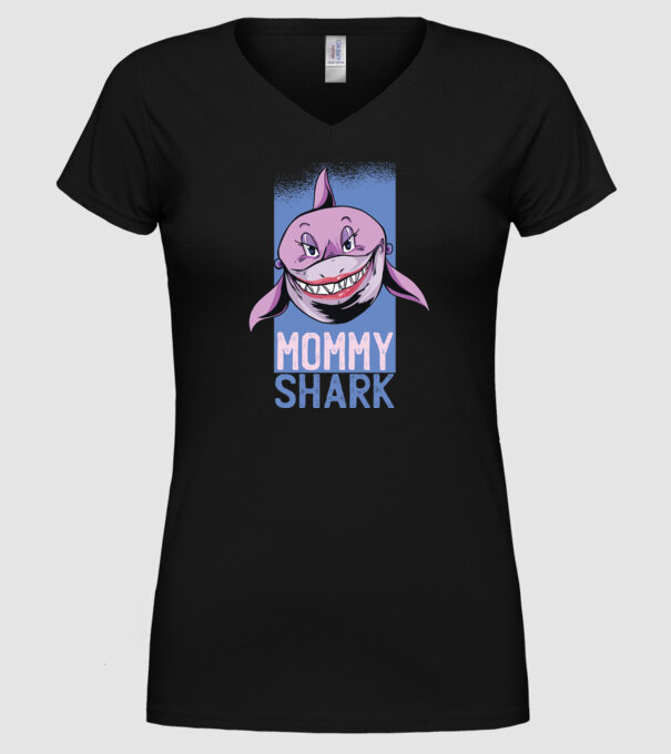 Mommy Shark tricou pentru mama model negru pe tricou