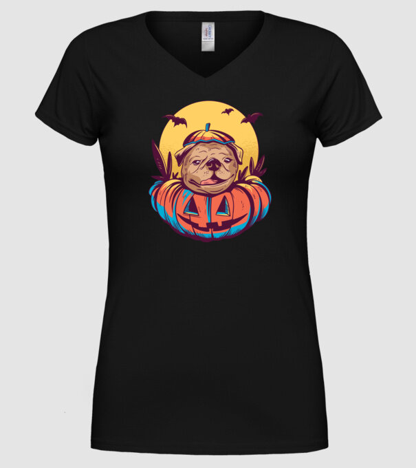 Mops Halloween model negru pe tricou