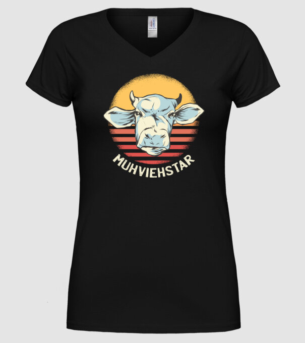 Vacă Muhviehstar model negru pe tricou