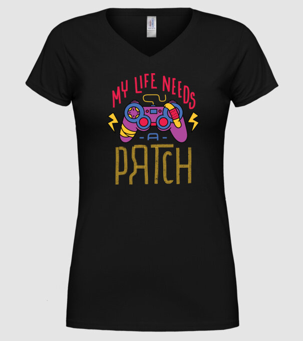My life needs a patch Gamer model negru pe tricou