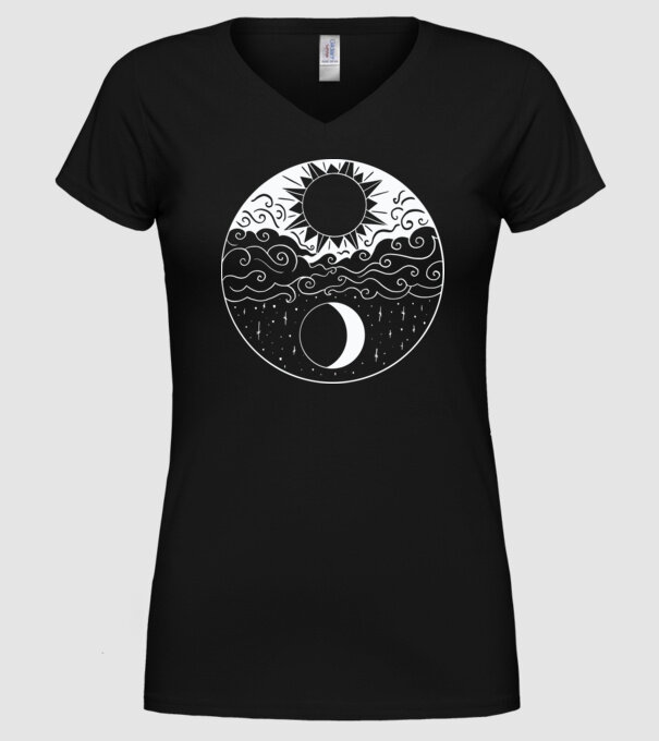 Soare și Lună Jin Jang model negru pe tricou