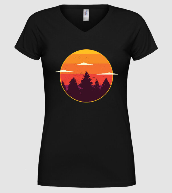 Apus de soare în pădure model negru pe tricou