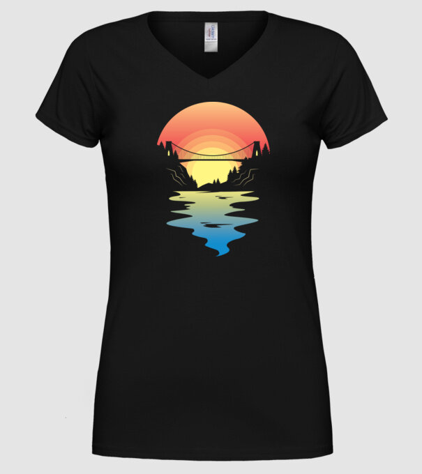 Peisaj apus de soare model negru pe tricou