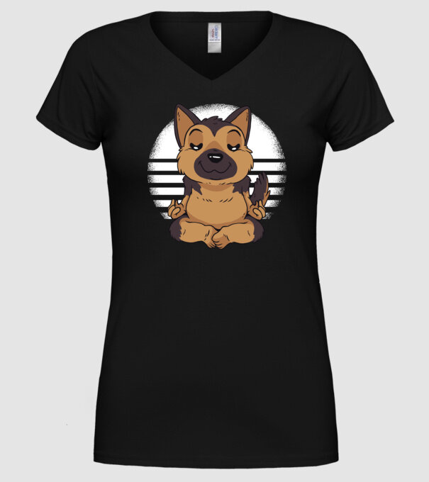 Tricou drăguț ciobănesc german yoga model negru pe tricou