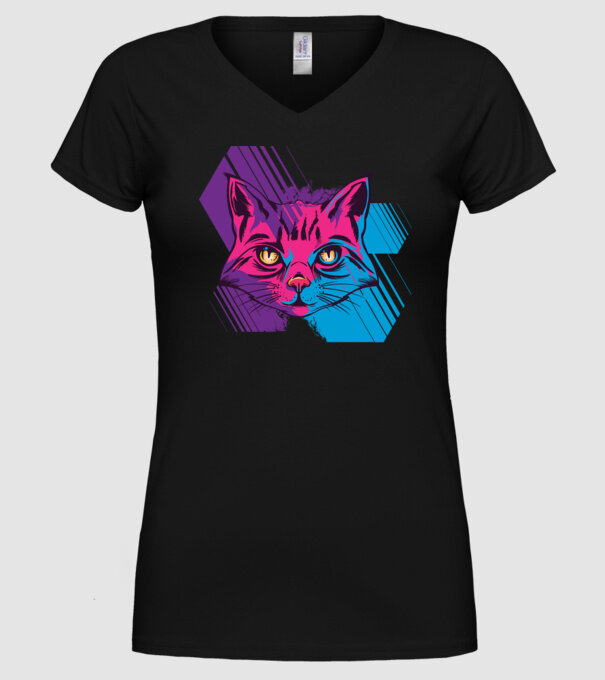 Pisică Neon model negru pe tricou