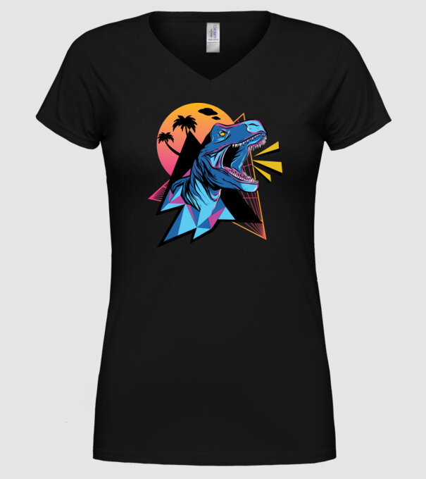 Tricou Neon dinozaur retro model negru pe tricou