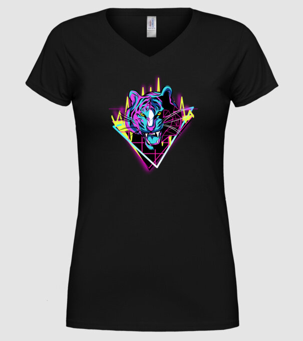 Tigru Neon anii 80 retro model negru pe tricou