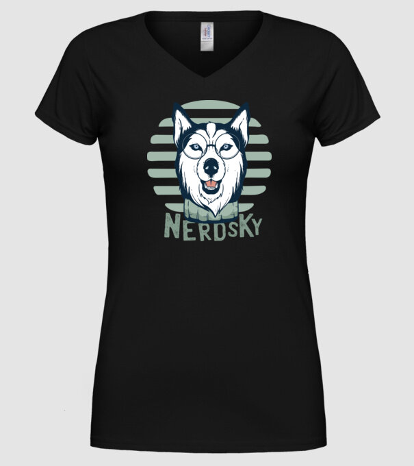 Nerdsky Husky model negru pe tricou