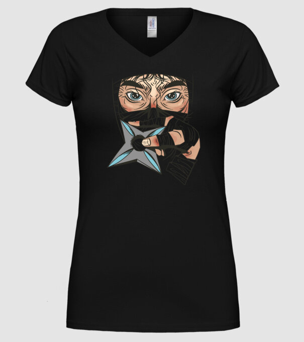 Cap de ninja model negru pe tricou