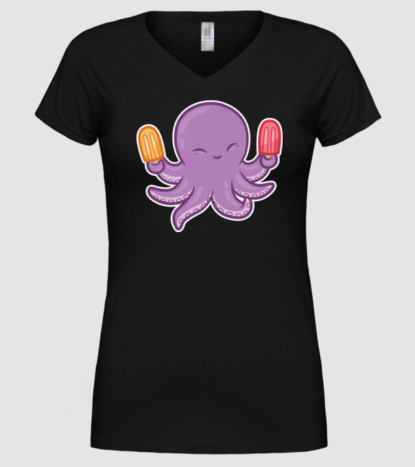 Înghețată Caracatiță Octopus model negru pe tricou