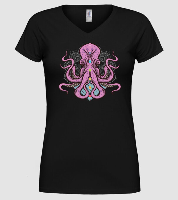 Yoga Octopus model negru pe tricou