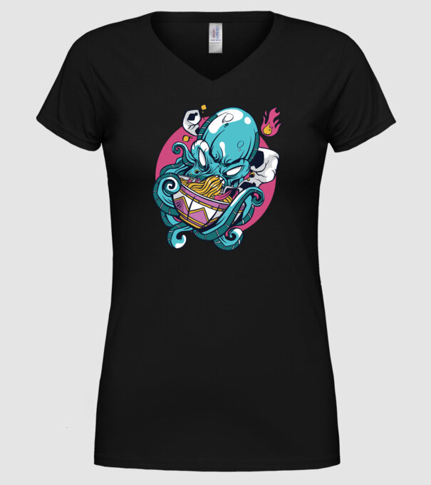 Octopus Ramen model negru pe tricou