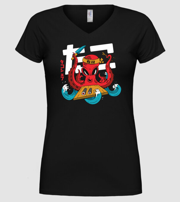 Octopus Sushi model negru pe tricou