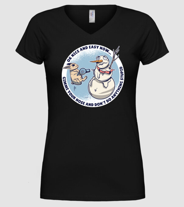 Ok nice and easy now... Iepurașul terorizează omul de zăpadă tricou amuzant model negru pe tricou