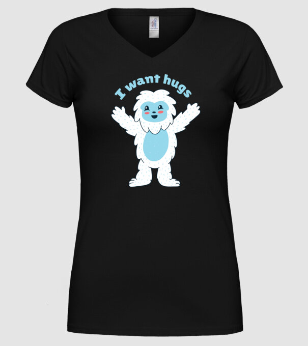 Vreau o îmbrățișare Yeti drăguț model negru pe tricou
