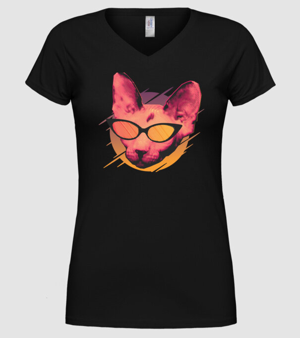 Pisică Petrecere model negru pe tricou