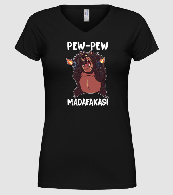 Pew Pew Pew Madafakas Urs model negru pe tricou