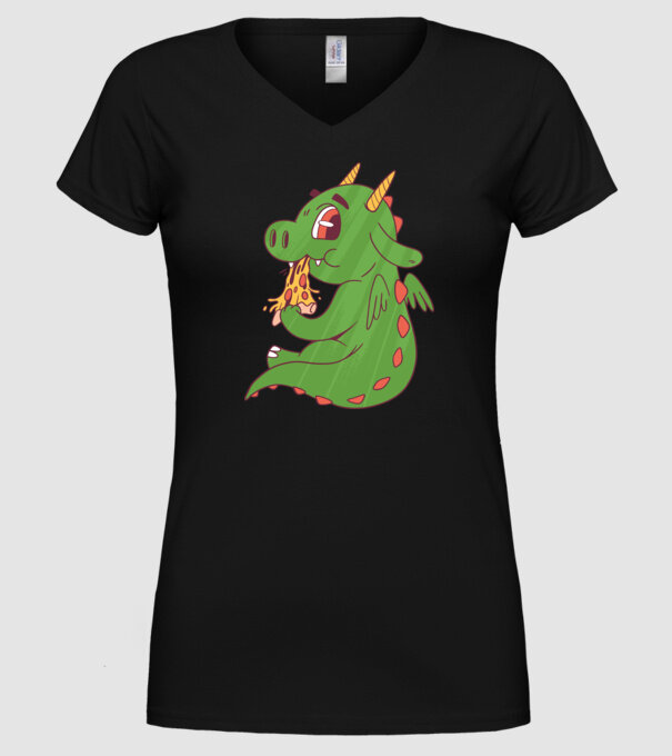 Pizza Dino model negru pe tricou