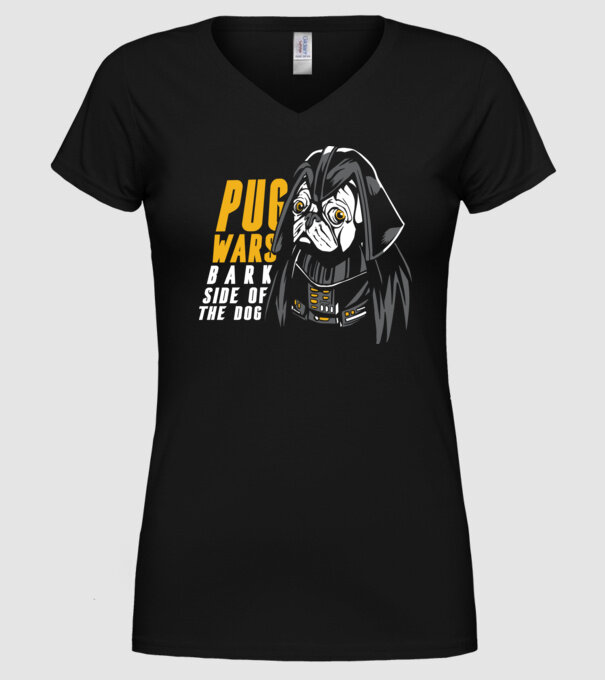 Pug Wars Mops model negru pe tricou