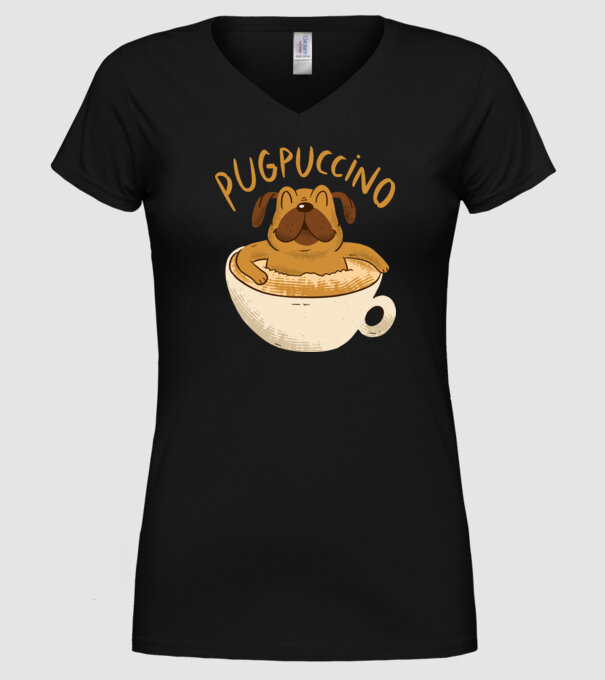 Pugpuccino Capuccino cu Mops model negru pe tricou