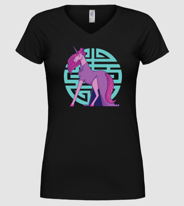 Qipao unicorn model negru pe tricou
