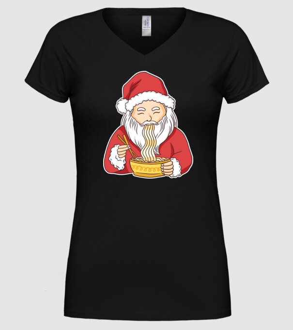 Moș Crăciun Ramen model negru pe tricou