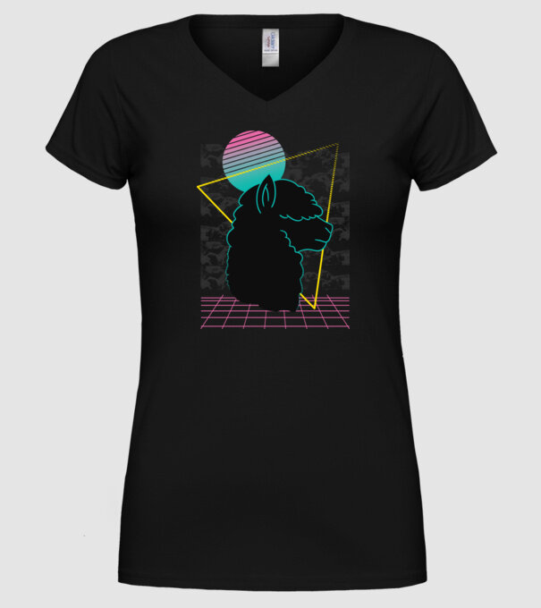 Retro Alpaka model negru pe tricou