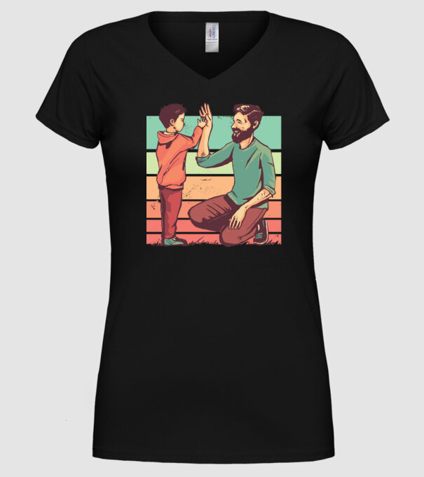 Tată și fiu retro model negru pe tricou