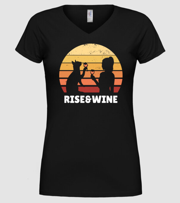Fată Retro cu pisică și vin model negru pe tricou