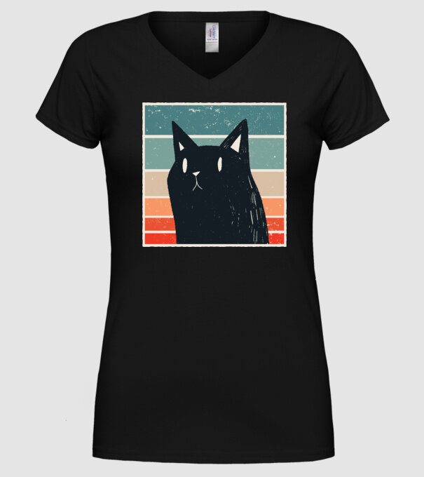 Pisică retro model negru pe tricou