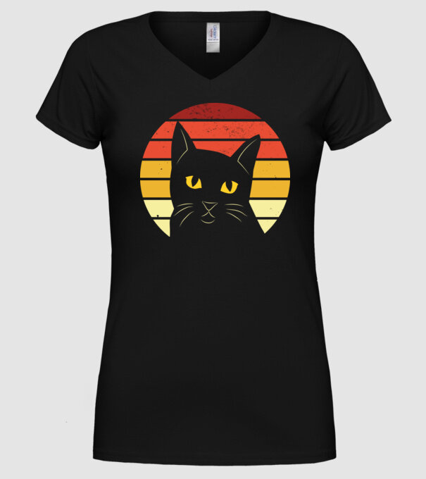 Cap pisică retro model negru pe tricou