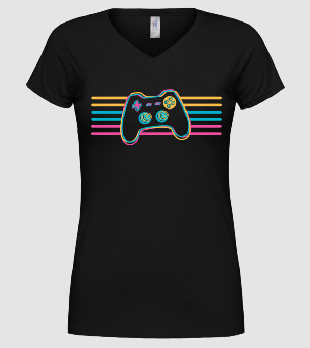 Gamer Controler Retro model negru pe tricou
