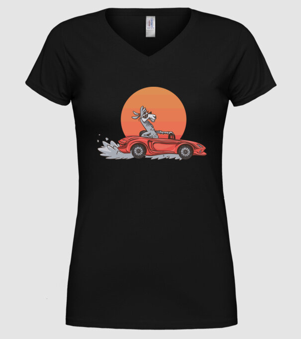Mașină Retro Llama model negru pe tricou
