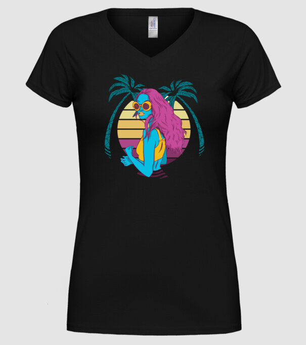 Fată Retro model negru pe tricou