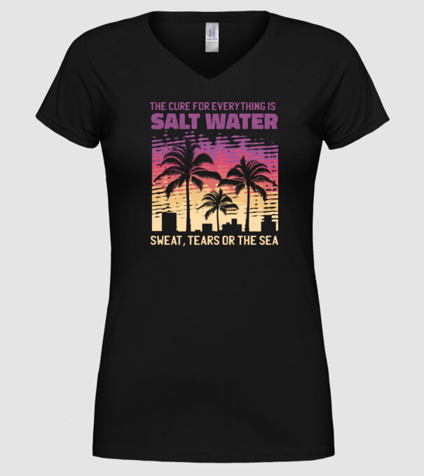 Retro Sunset - Apa sărată este leac pentru orice model negru pe tricou