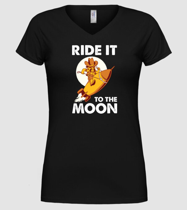 Ride it to the moon Bitcoin model negru pe tricou