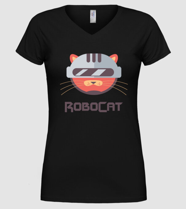 Robocat model negru pe tricou