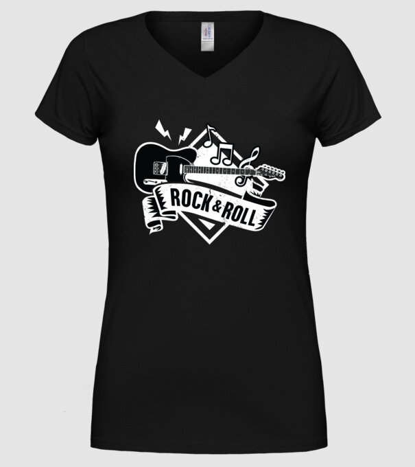 Rock & Roll chitară model negru pe tricou
