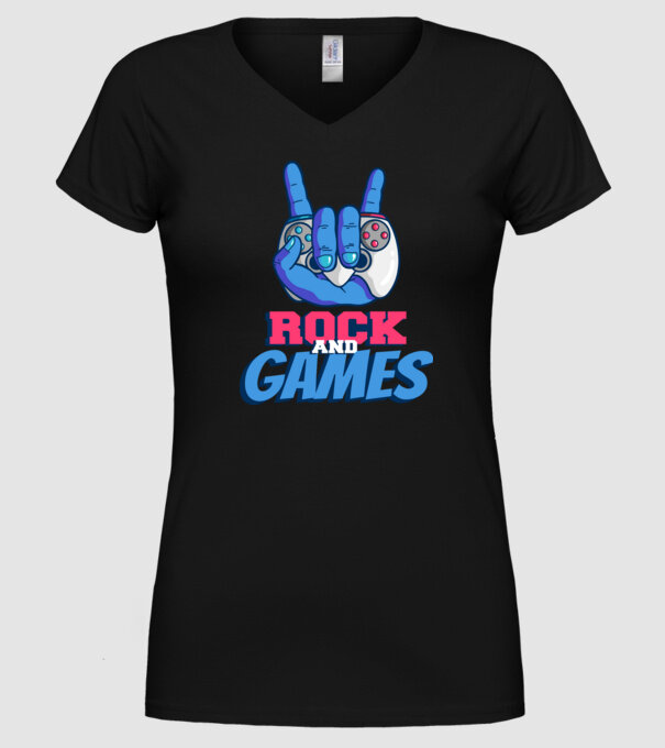 Rock And Games model negru pe tricou
