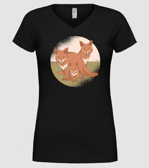 Familie Vulpe model negru pe tricou