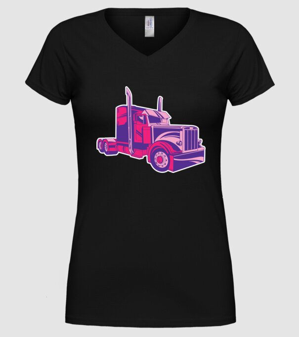 Camion roz model negru pe tricou