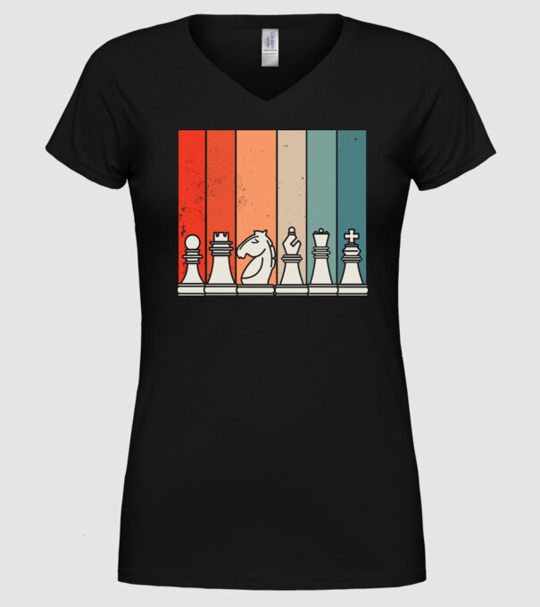 Șah Retro model negru pe tricou