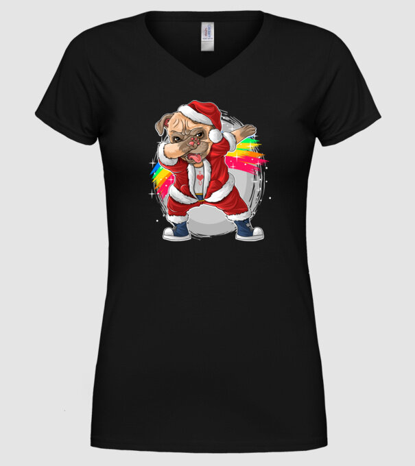Santa Mops Moș Crăciun model negru pe tricou
