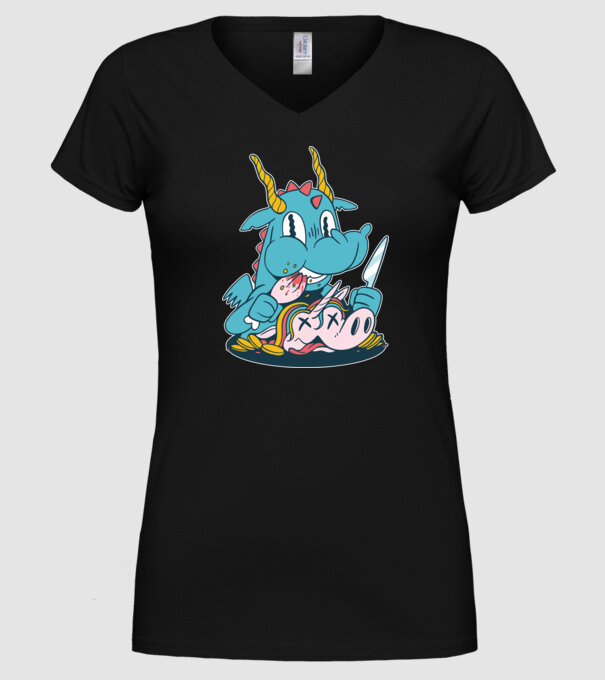 Dragonul a mâncat unicornul model negru pe tricou