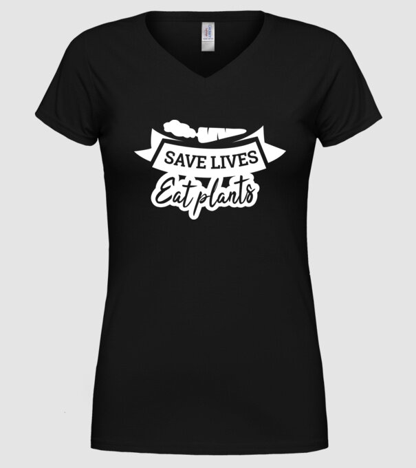 Save lives eat plants model negru pe tricou